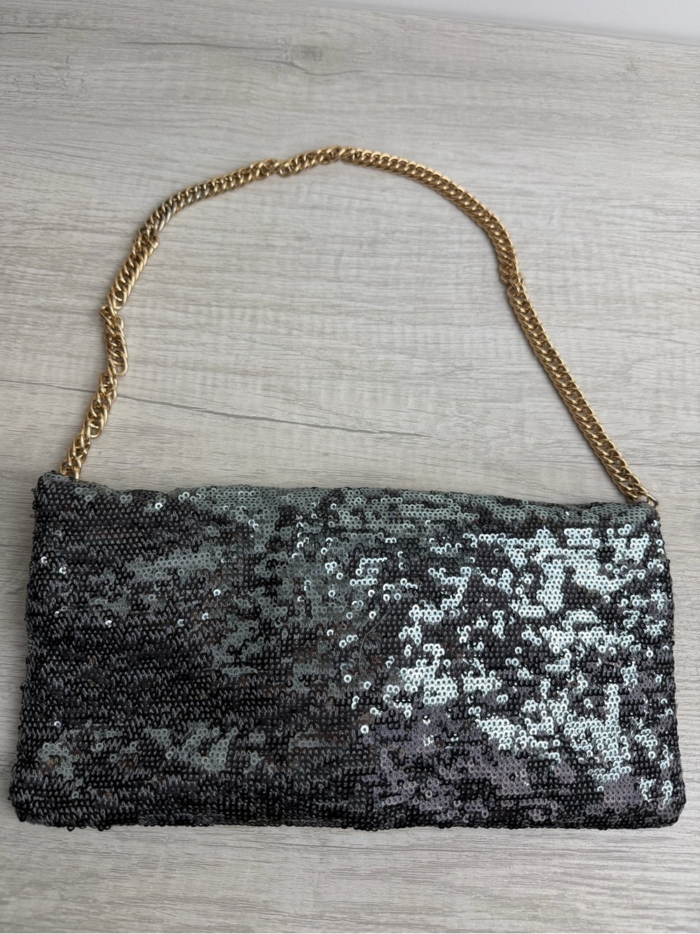 Deux Lux Sequin Shoulder Bag Black Silver Clutch Purse - Picture 7 of 15
